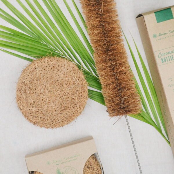 Almitra Sustainables Coconut Fiber Coir Scrub (Pack of 5) and Bottle cleaner