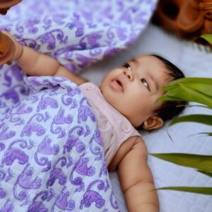 Almitra Sustainables The Lazy Monkey – Hand Block Printed Muslin Blanket